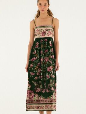 NWT FARM RIO Green Flowering Garden Tree Sleeveless Midi Dress, size XS